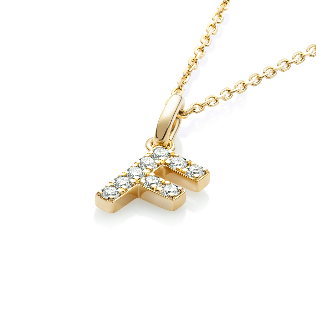 F Letter Natural Diamond Pendant Yellow Gold