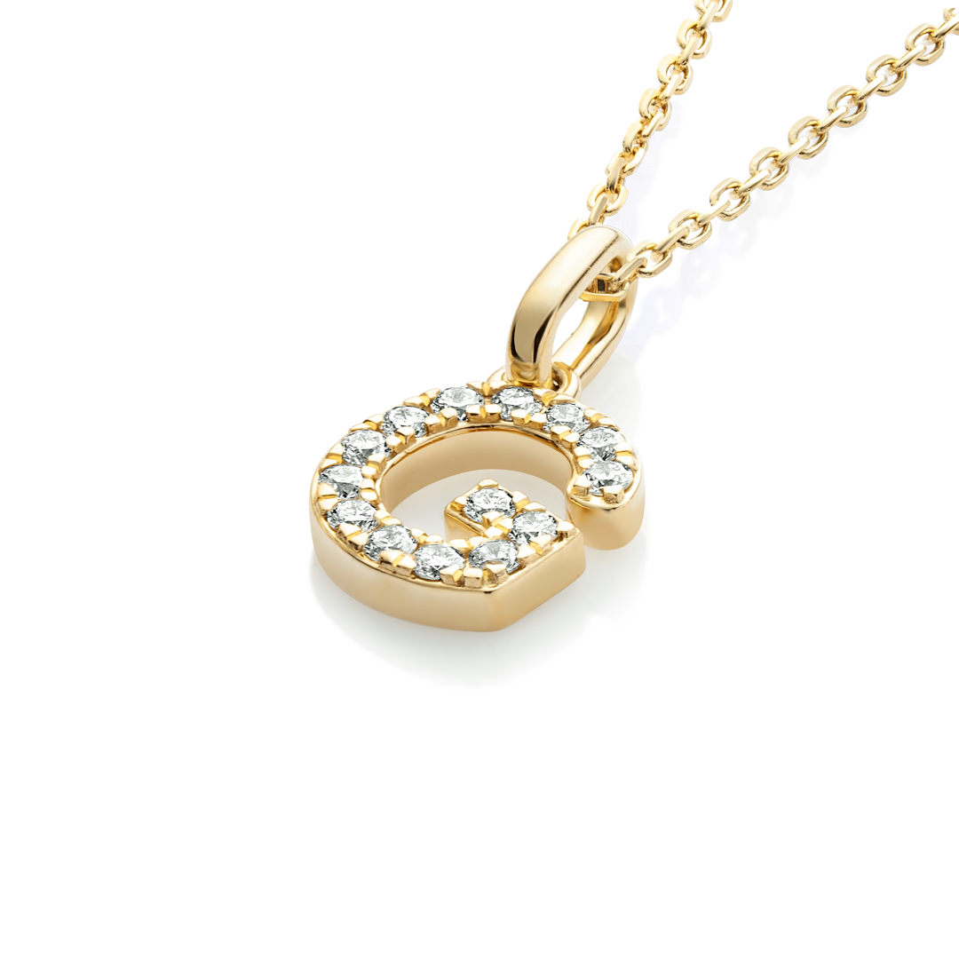 G Letter Natural Diamond Pendant Yellow Gold
