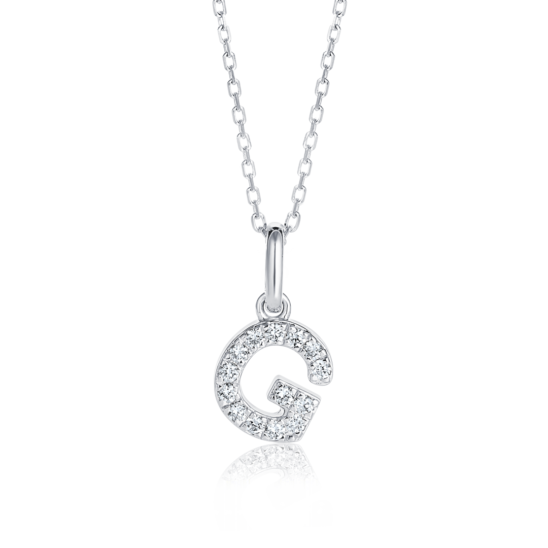 G Letter Natural Diamond Pendant White Gold