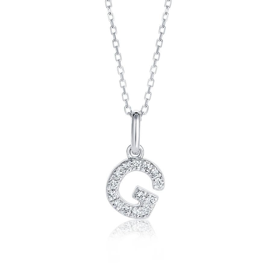 G Letter Natural Diamond Pendant White Gold