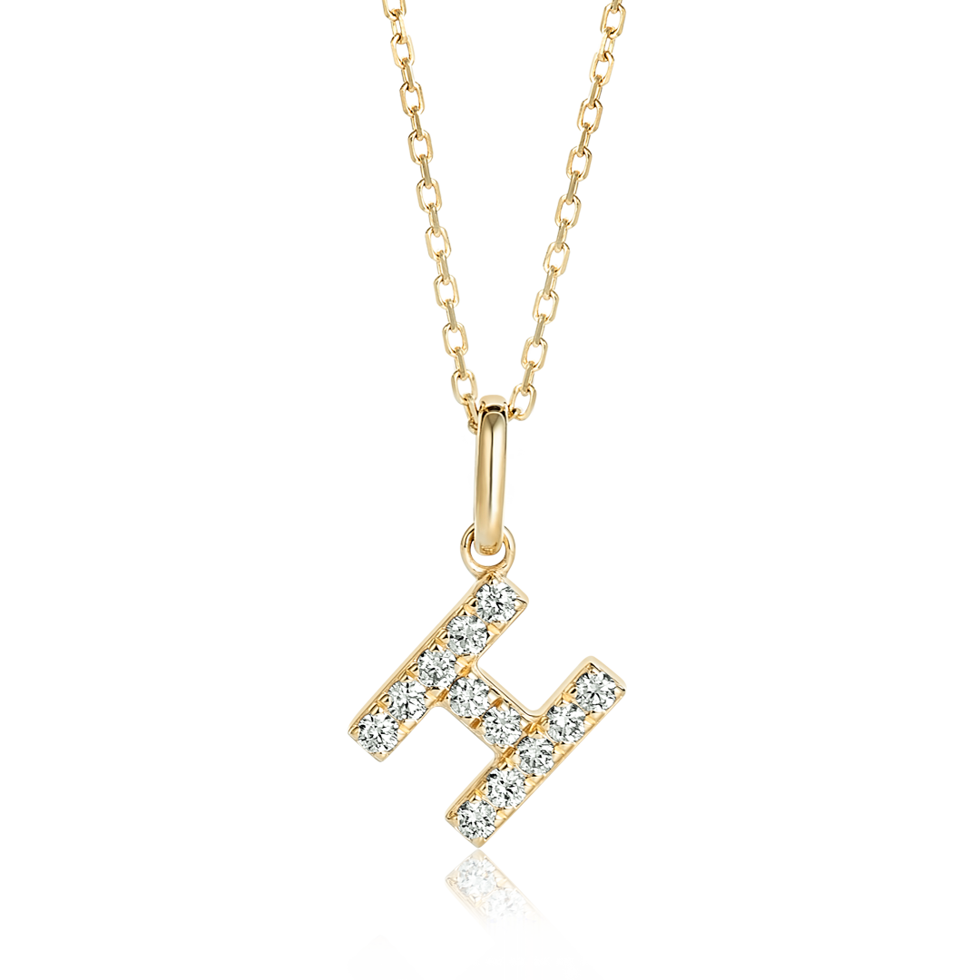 H Letter Natural Diamond Pendant Yellow Gold