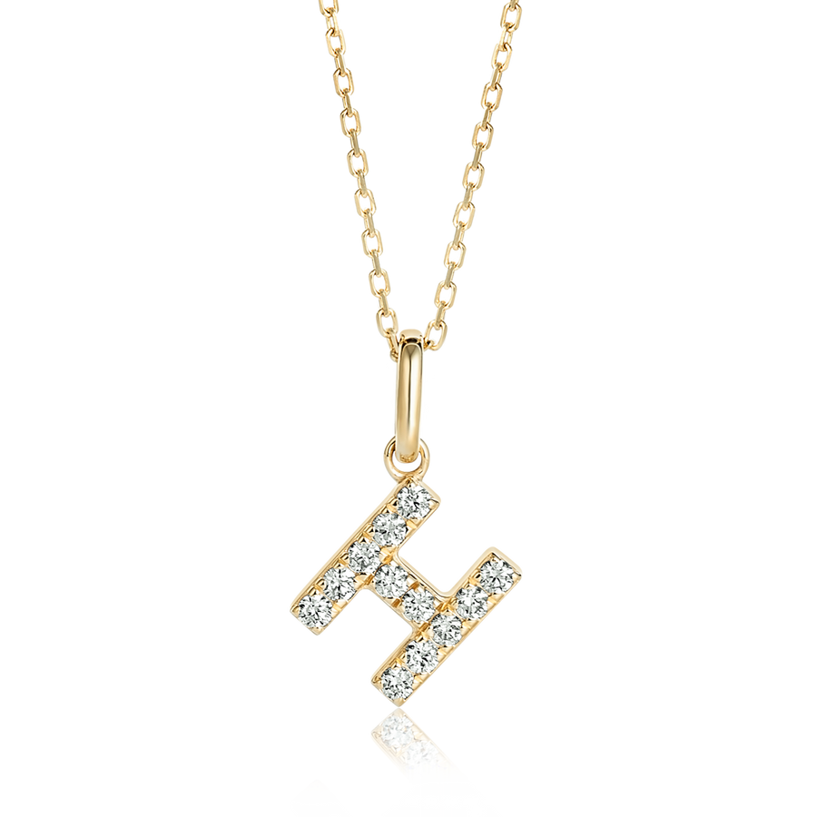 H Letter Natural Diamond Pendant Yellow Gold