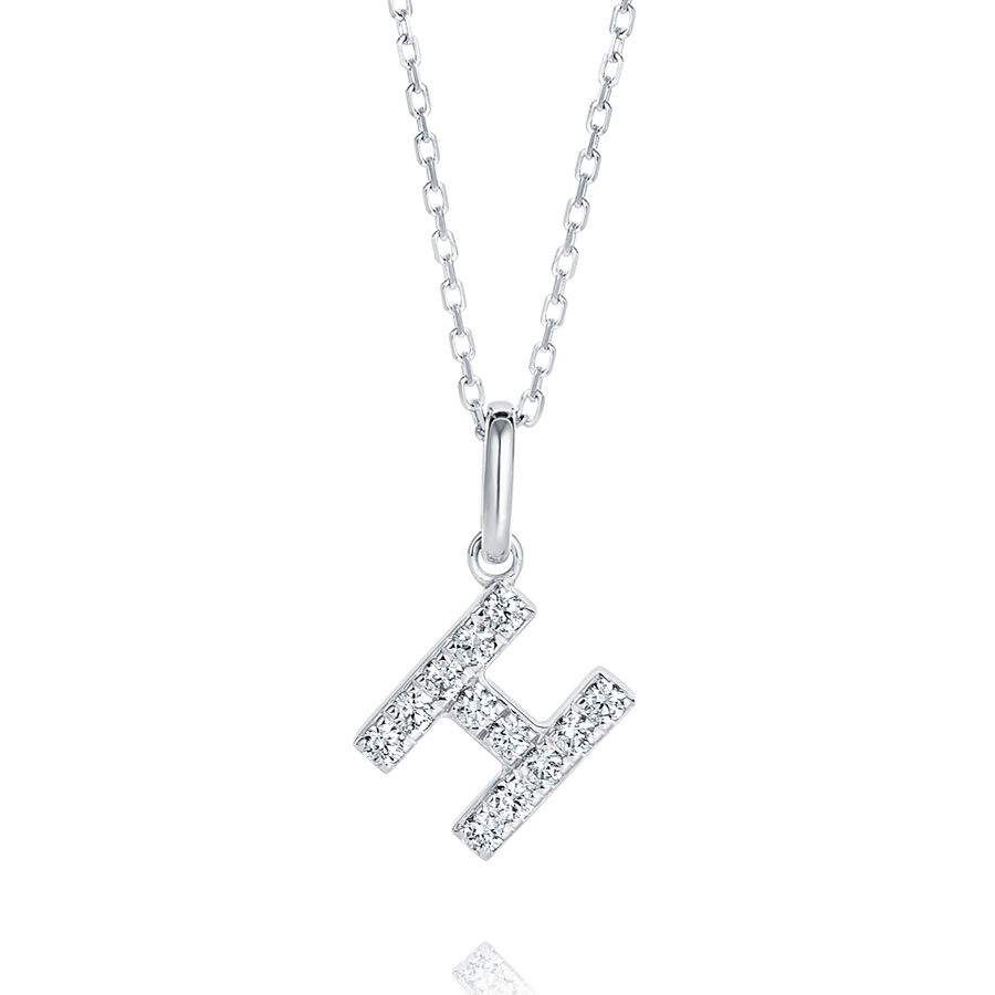 H Letter Natural Diamond Pendant White Gold