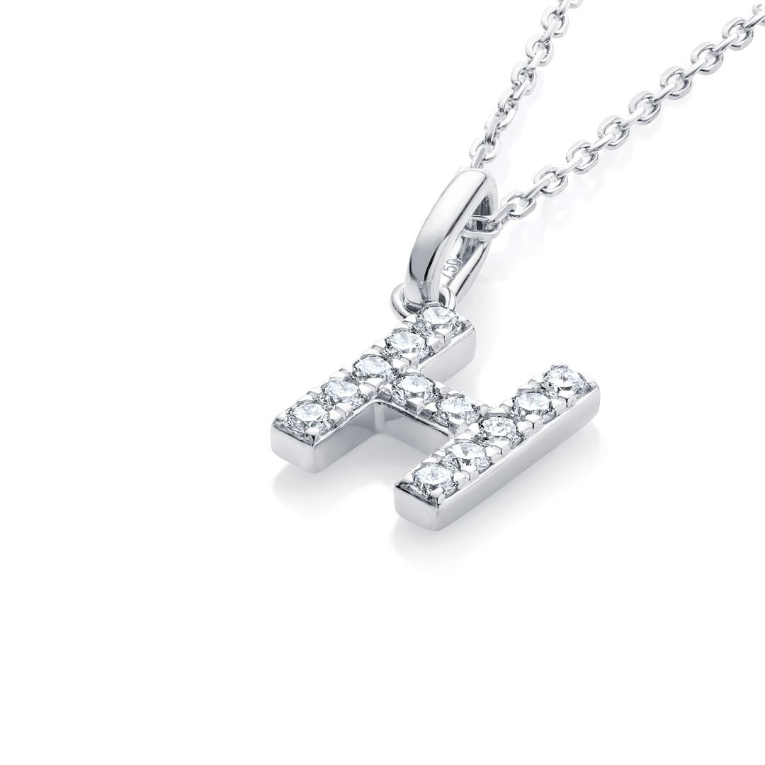 H Letter Natural Diamond Pendant White Gold