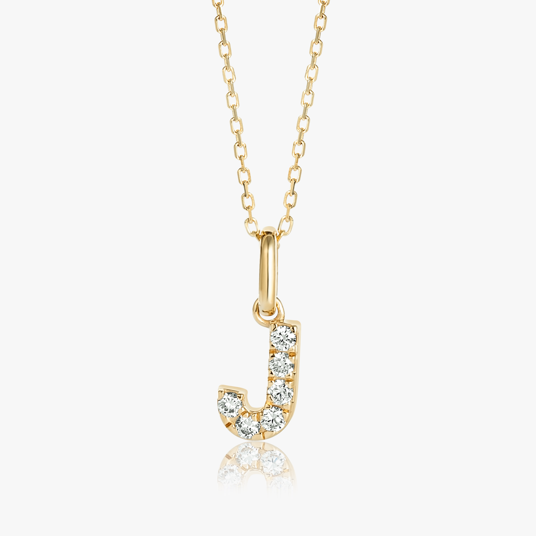 J Letter Natural Diamond Pendant Yellow Gold