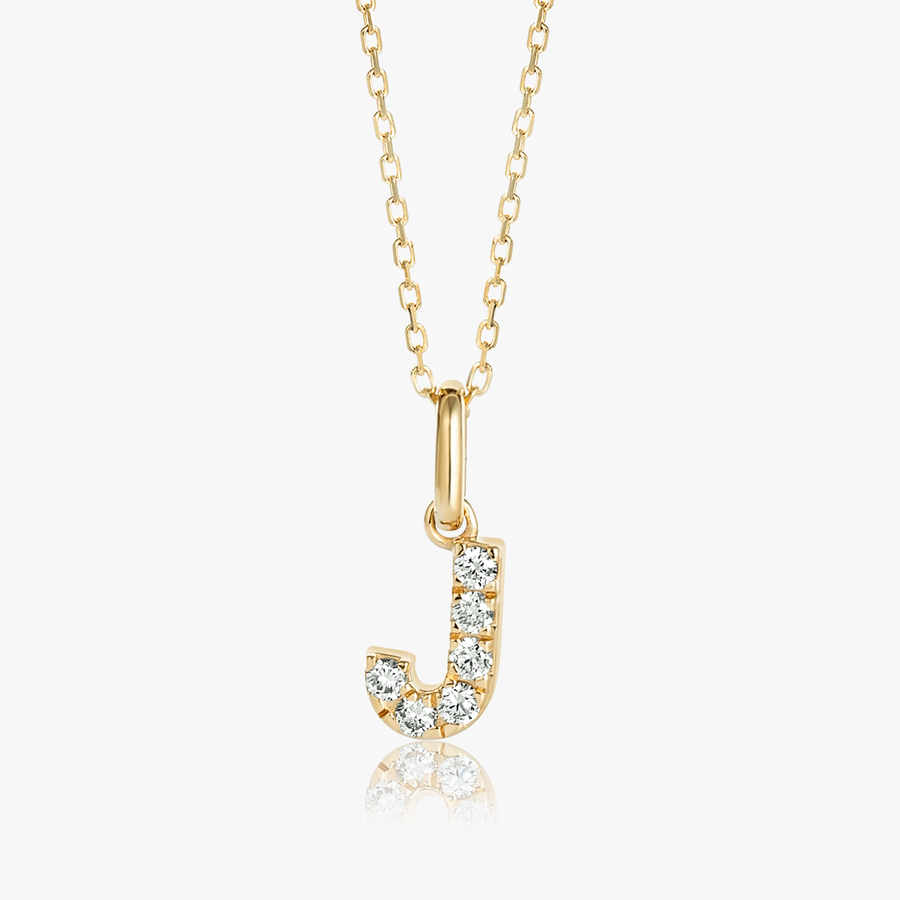 J Letter Natural Diamond Pendant Yellow Gold