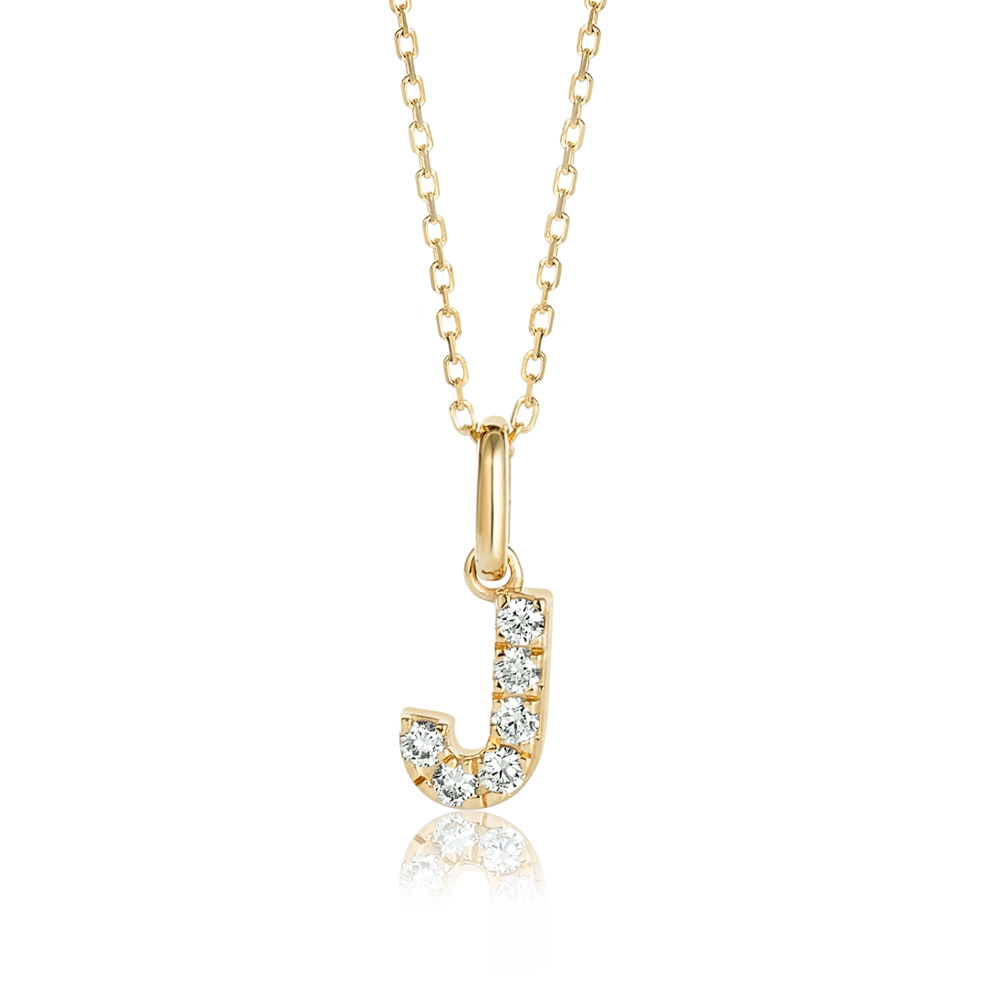 J Letter Natural Diamond Pendant Yellow Gold