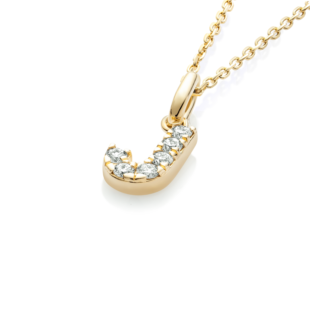 J Letter Natural Diamond Pendant Yellow Gold