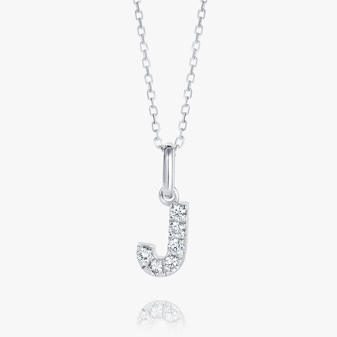 J Letter Natural Diamond Pendant White Gold