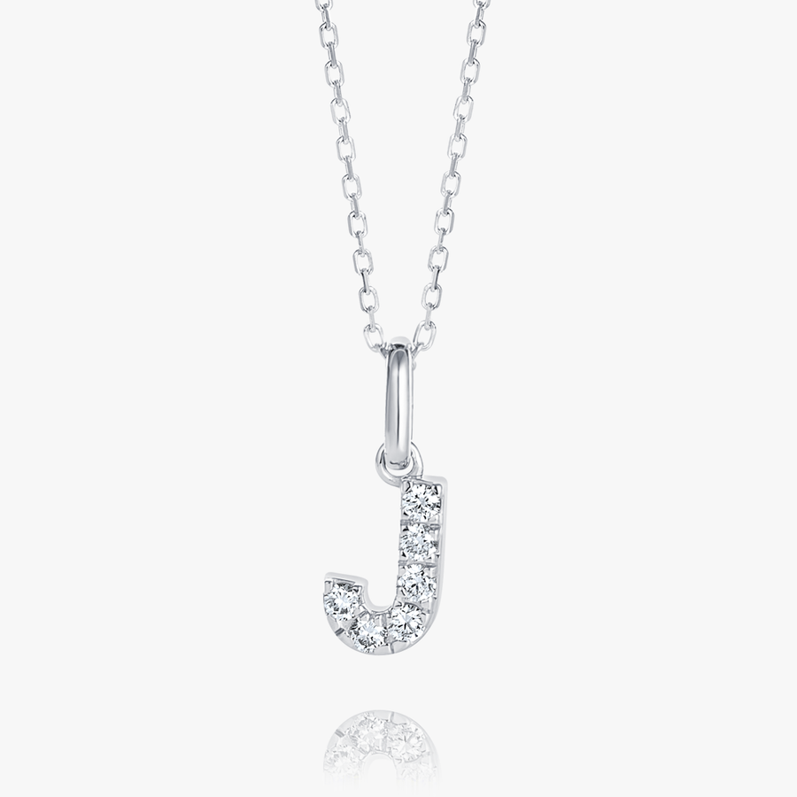 J Letter Natural Diamond Pendant White Gold