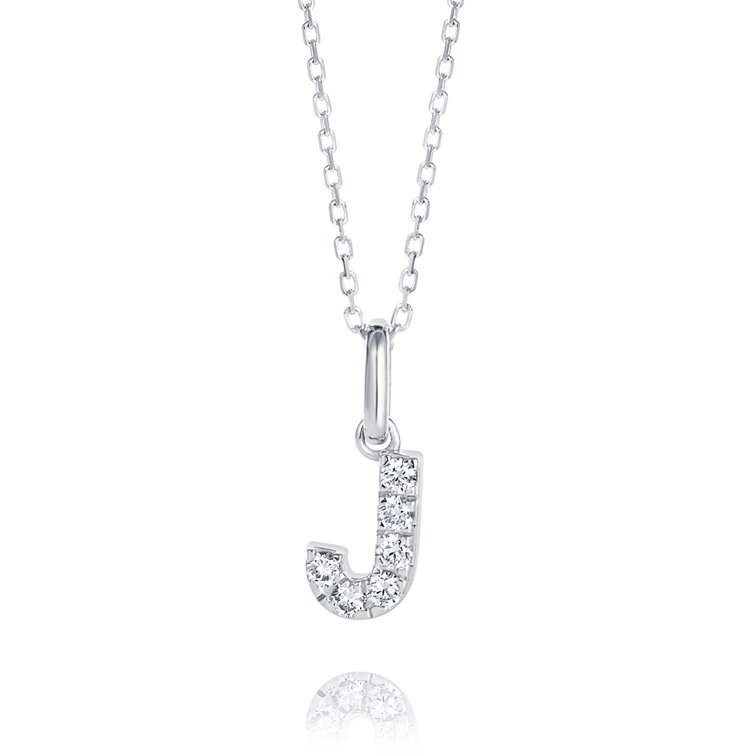 J Letter Natural Diamond Pendant White Gold