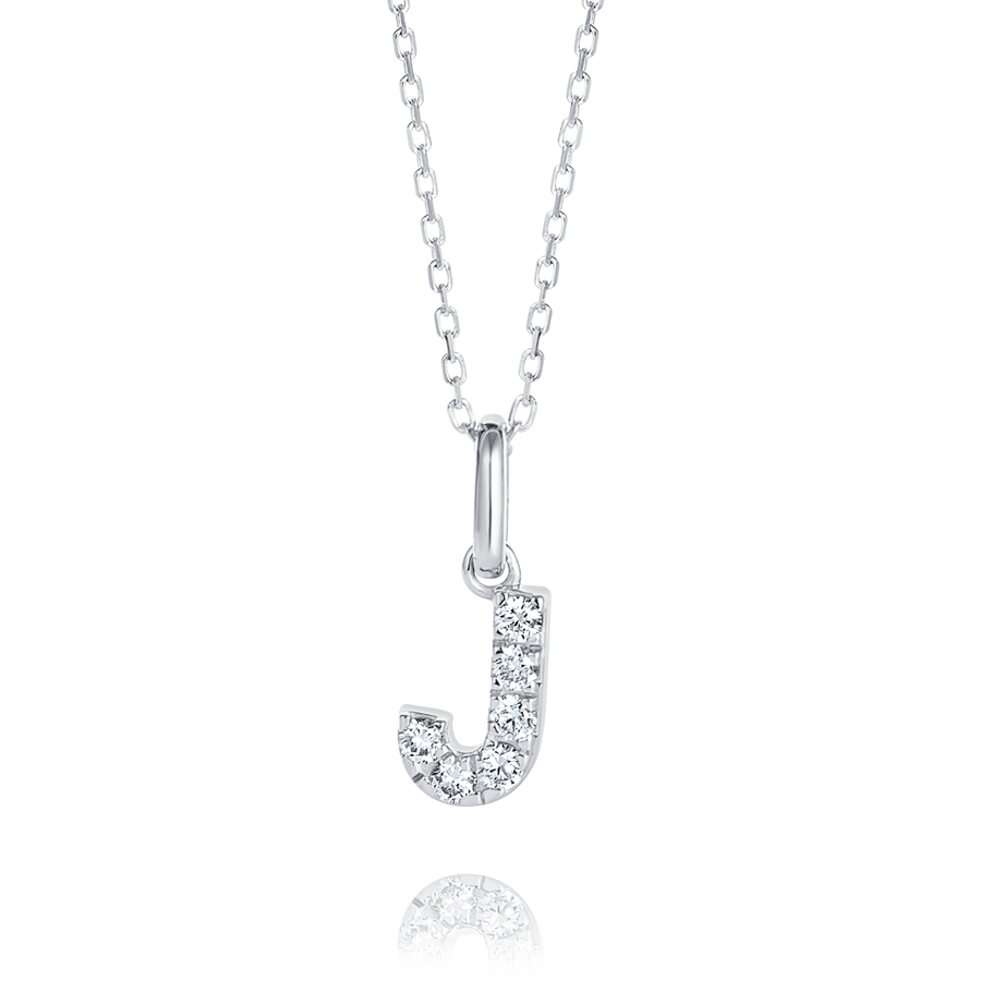 J Letter Natural Diamond Pendant White Gold