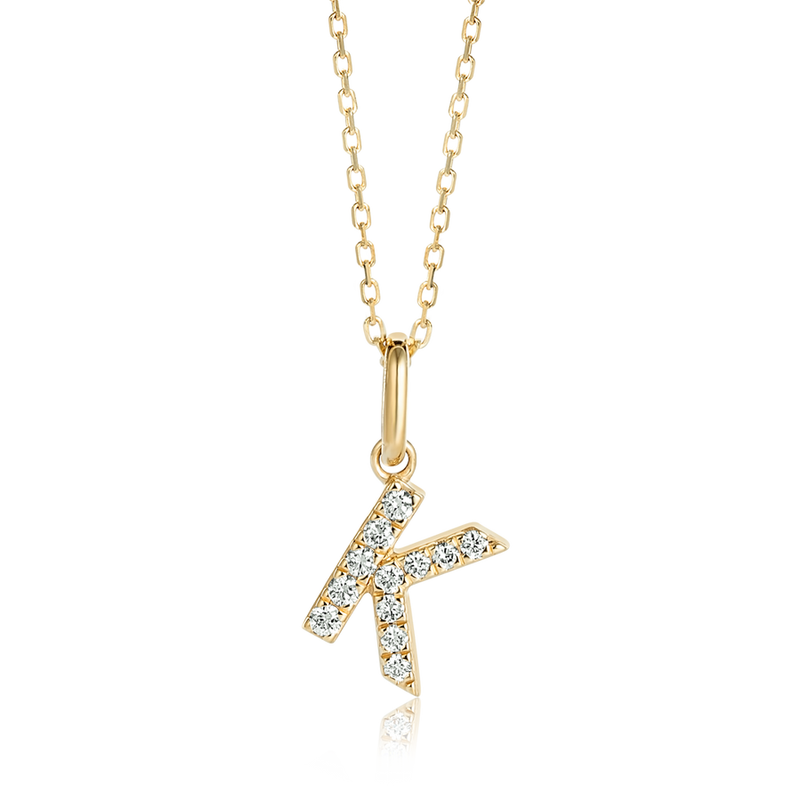 K Letter Natural Diamond Pendant Yellow Gold
