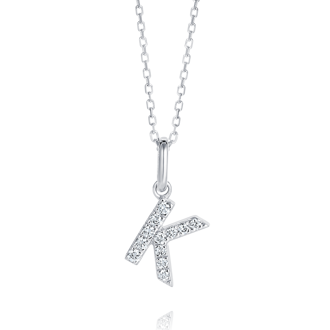 K Letter Natural Diamond Pendant White Gold