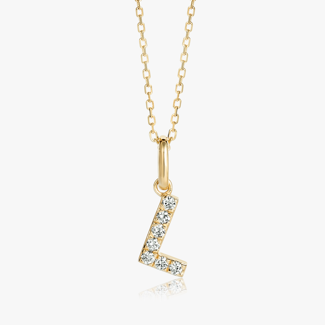 L Letter Natural Diamond Pendant Yellow Gold