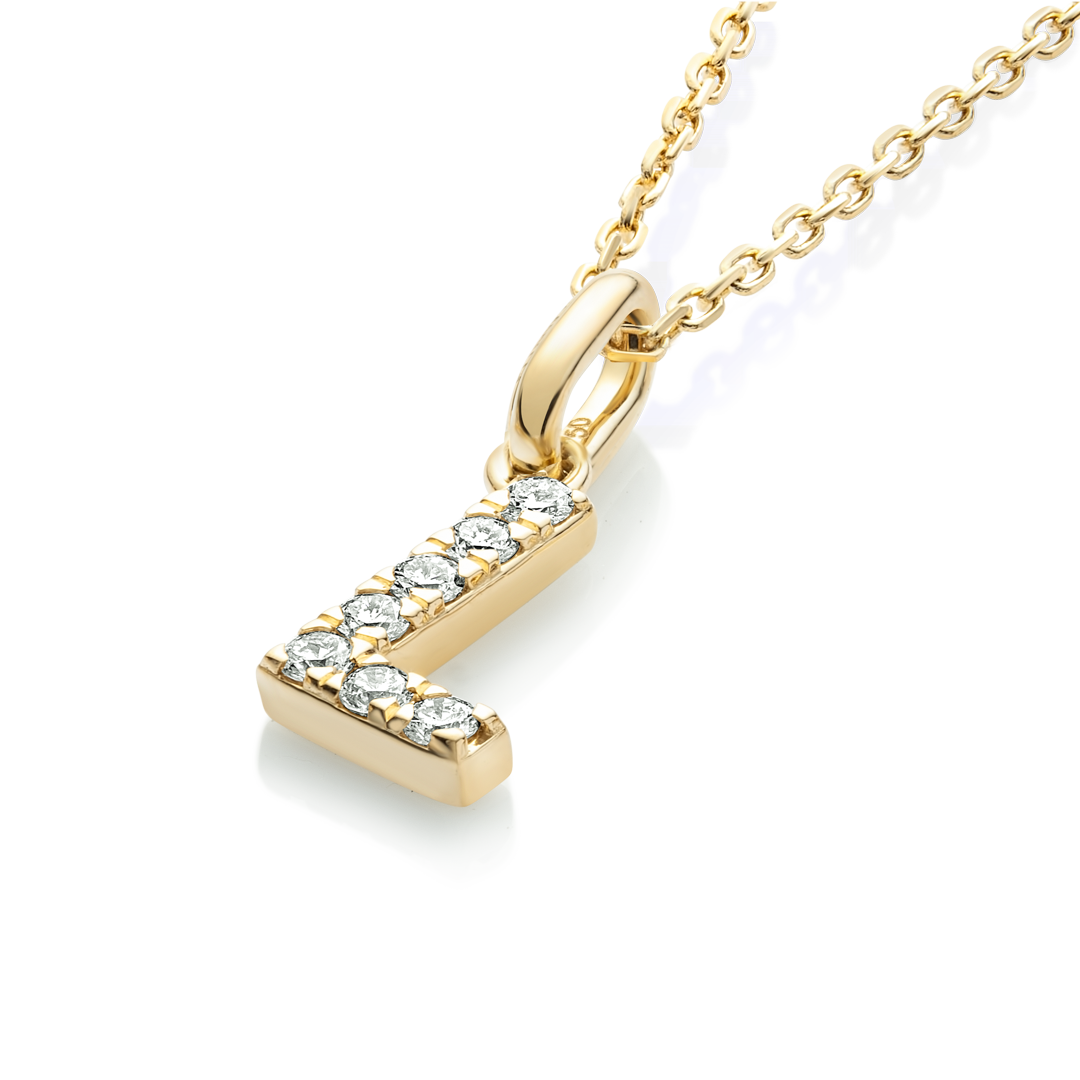 L Letter Natural Diamond Pendant Yellow Gold
