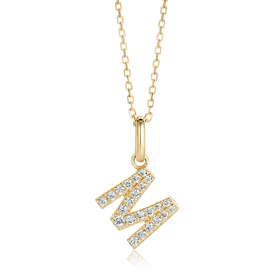 M Letter Natural Diamond Pendant Yellow Gold
