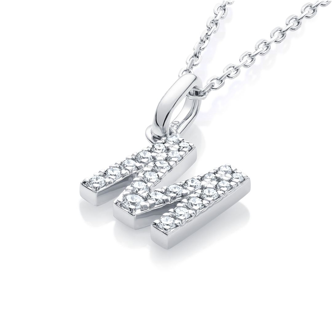 M Letter Natural Diamond Pendant White Gold