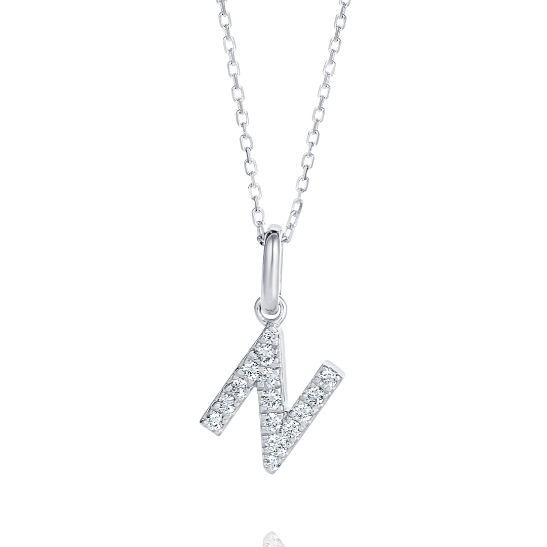 N Letter Natural Diamond Pendant White Gold
