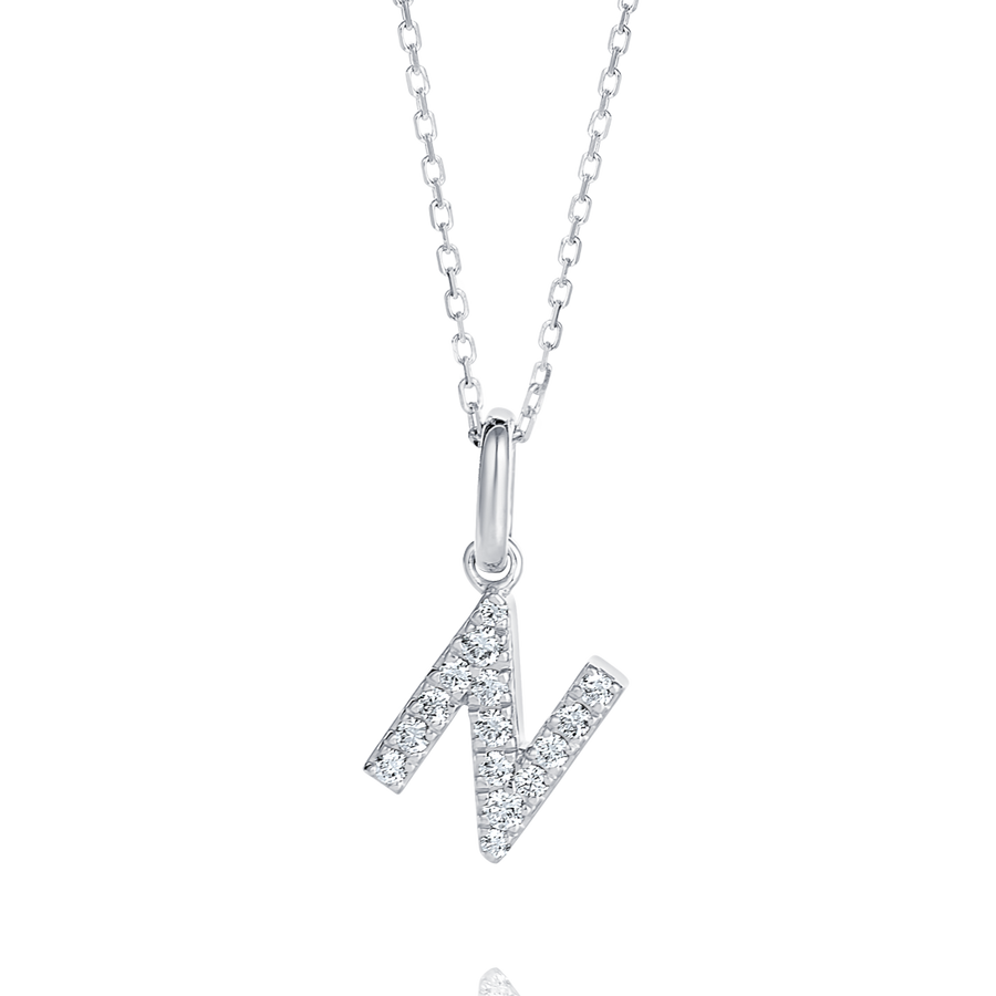 N Letter Natural Diamond Pendant White Gold