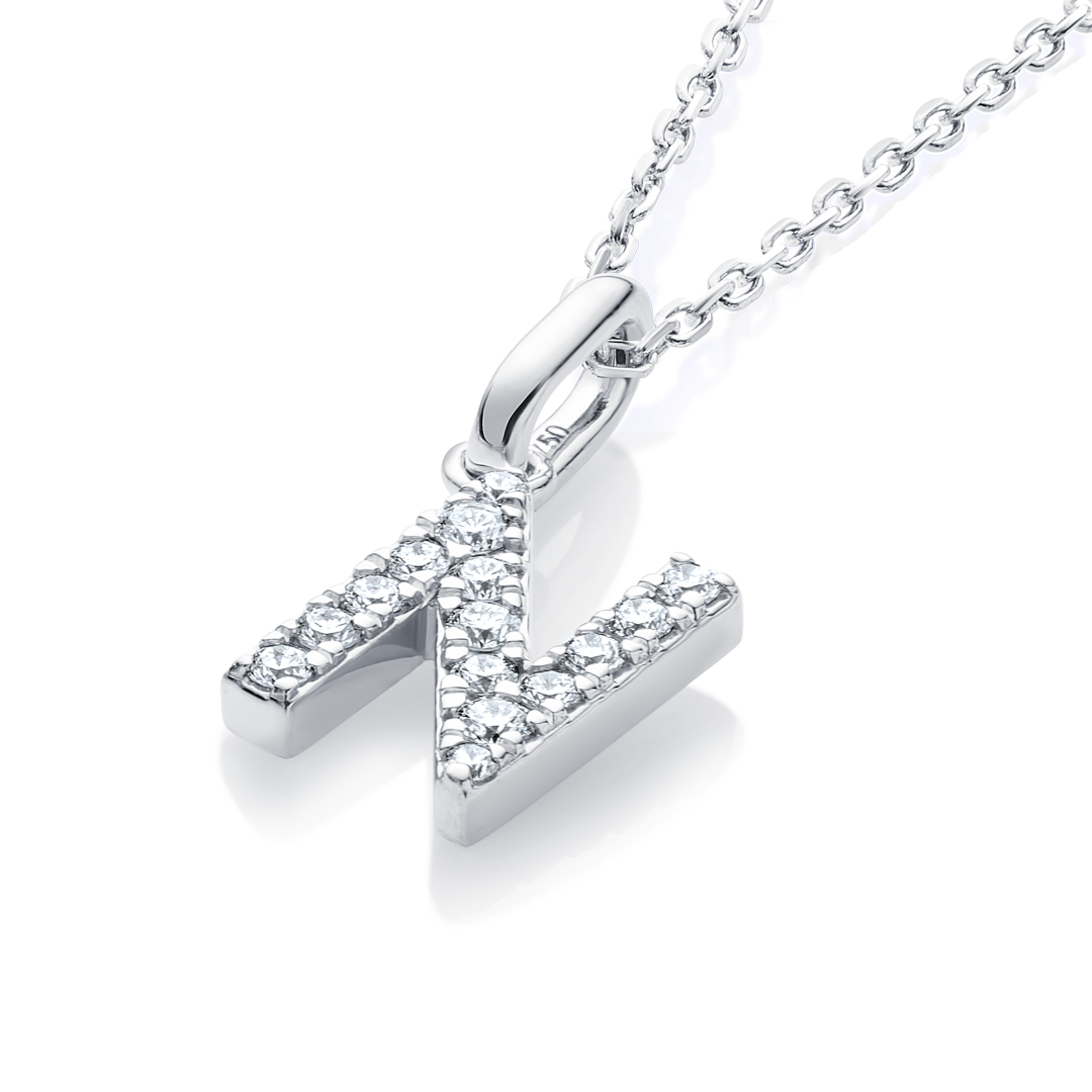 N Letter Natural Diamond Pendant White Gold
