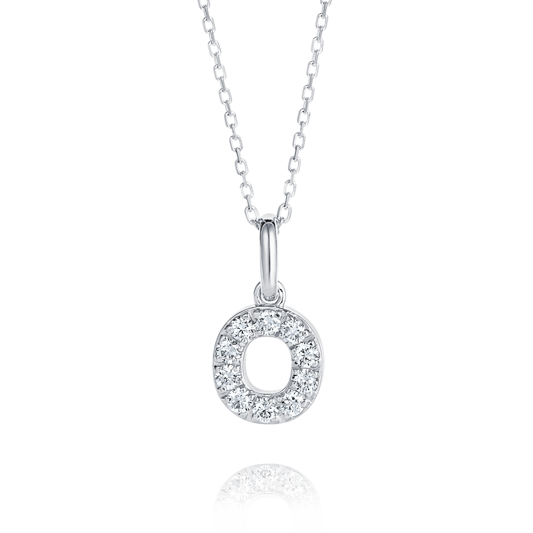 O Letter Natural Diamond Pendant White Gold