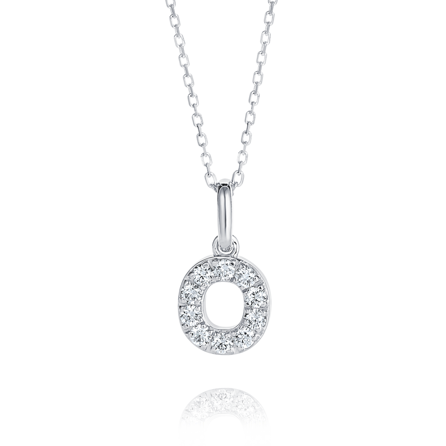 O Letter Natural Diamond Pendant White Gold