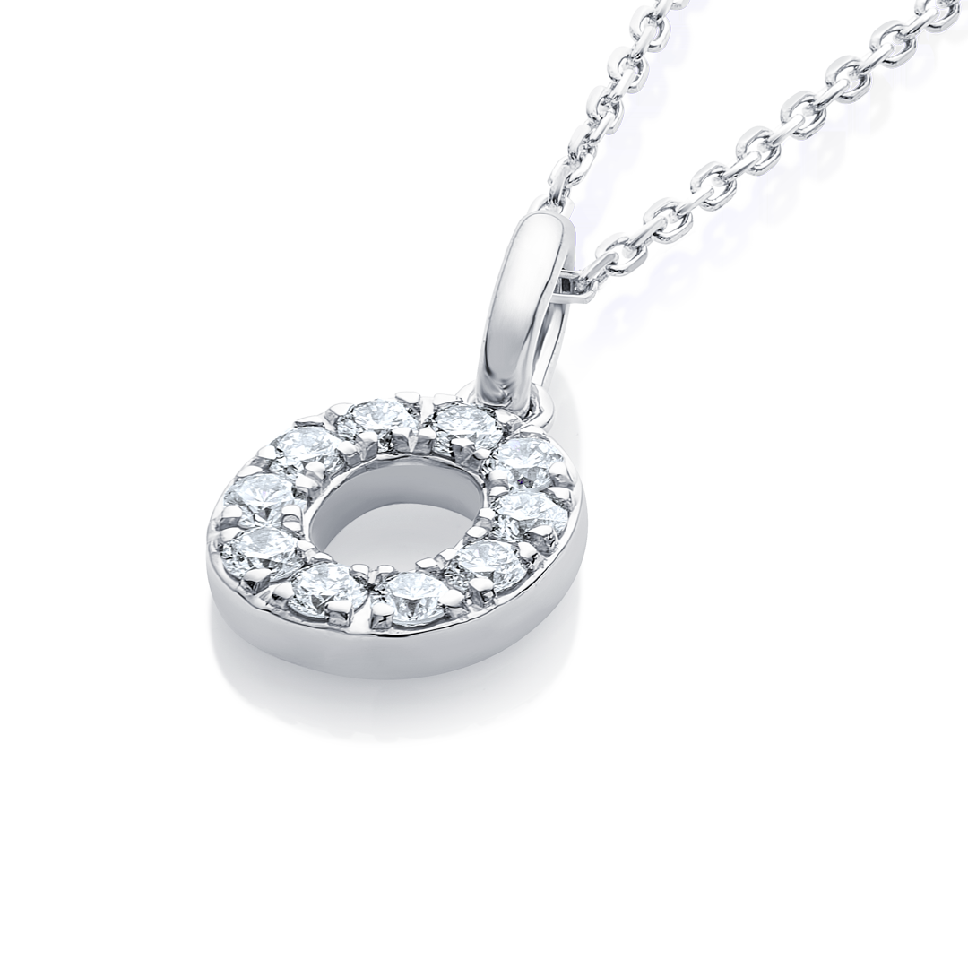 O Letter Natural Diamond Pendant White Gold