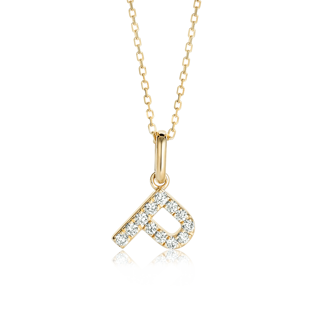 P Letter Natural Diamond Pendant Yellow Gold