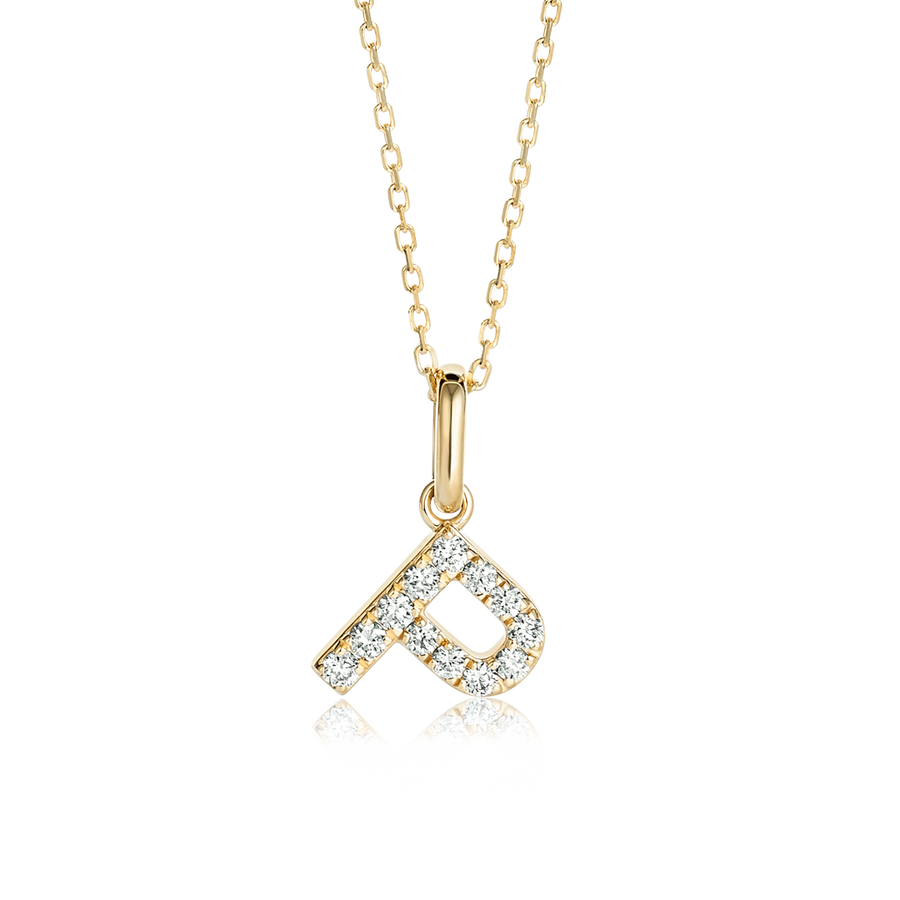 P Letter Natural Diamond Pendant Yellow Gold