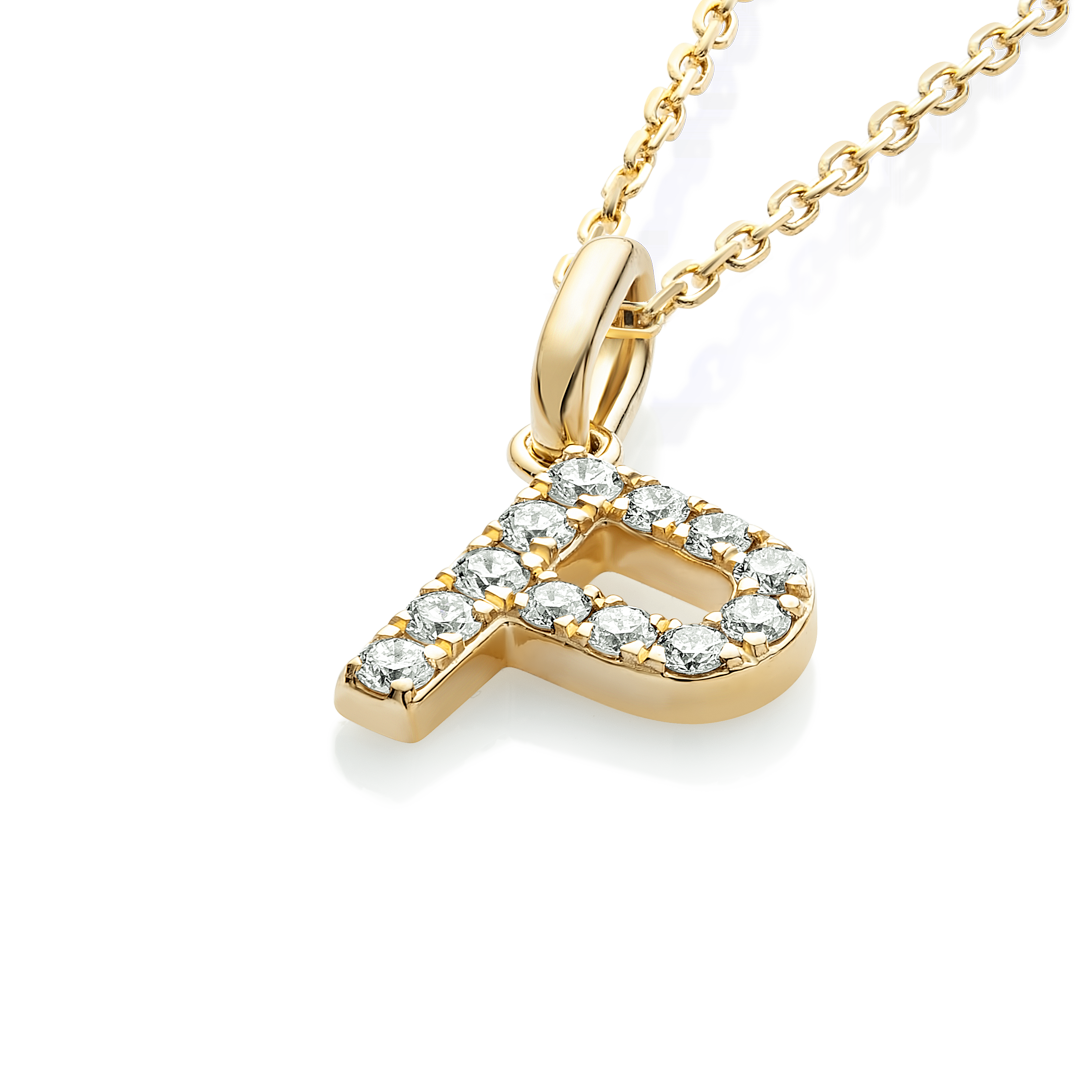 P Letter Natural Diamond Pendant Yellow Gold