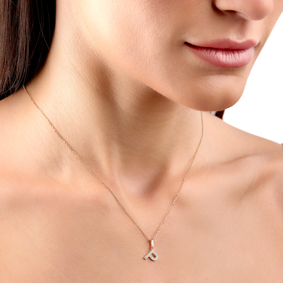 P Letter Natural Diamond Pendant Yellow Gold