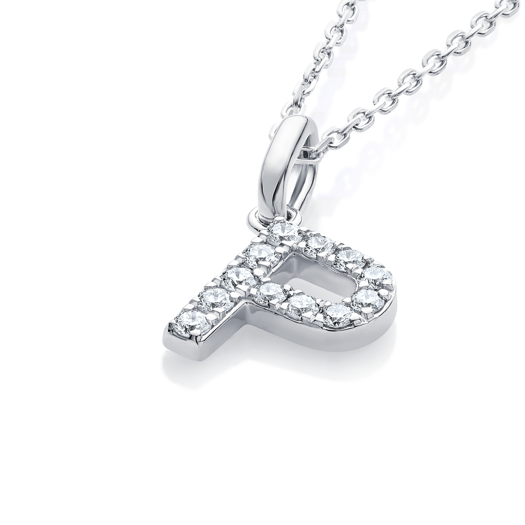 P Letter Natural Diamond Pendant White Gold