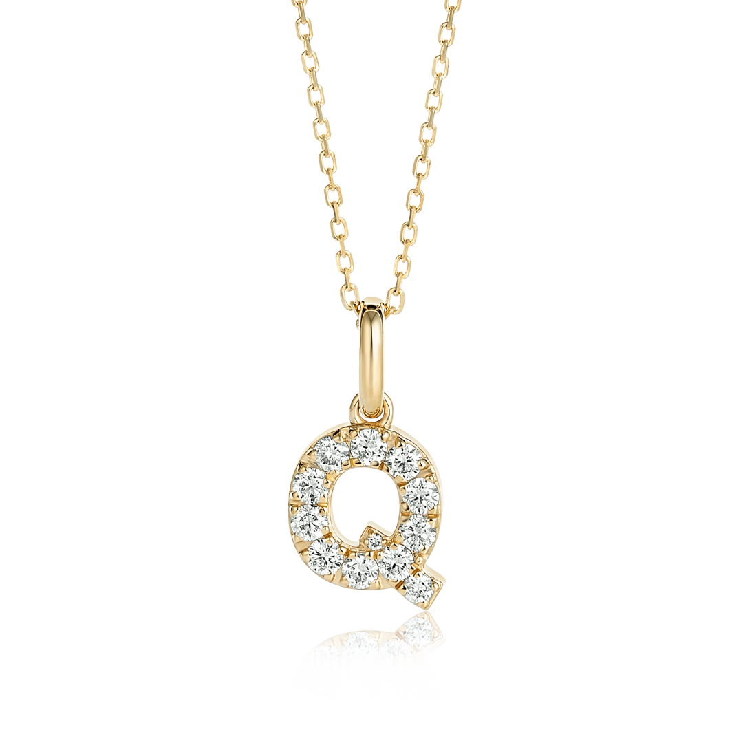 Q Letter Natural Diamond Pendant Yellow Gold