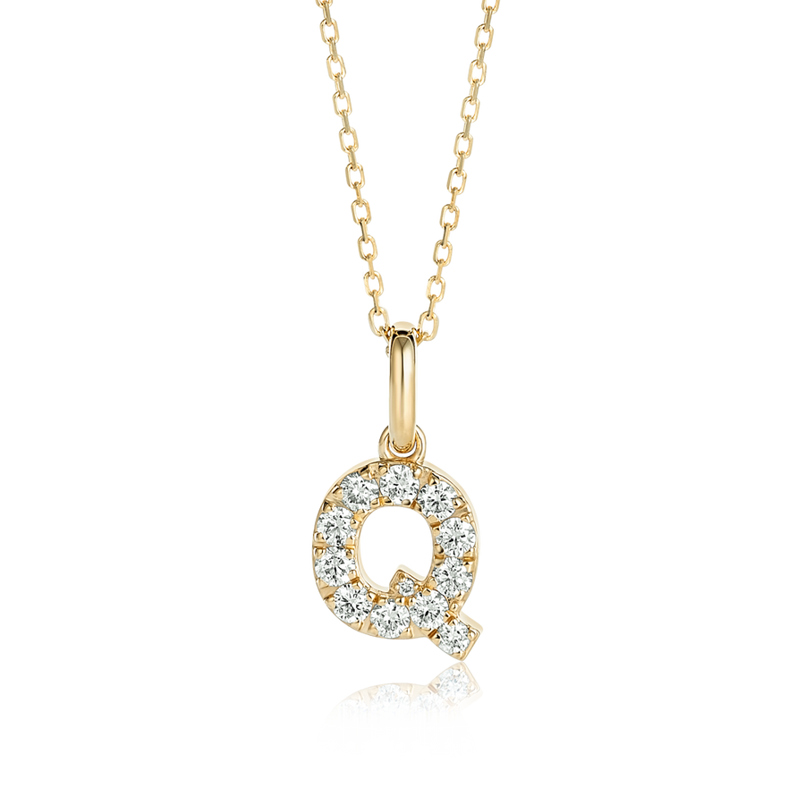 Q Letter Natural Diamond Pendant Yellow Gold