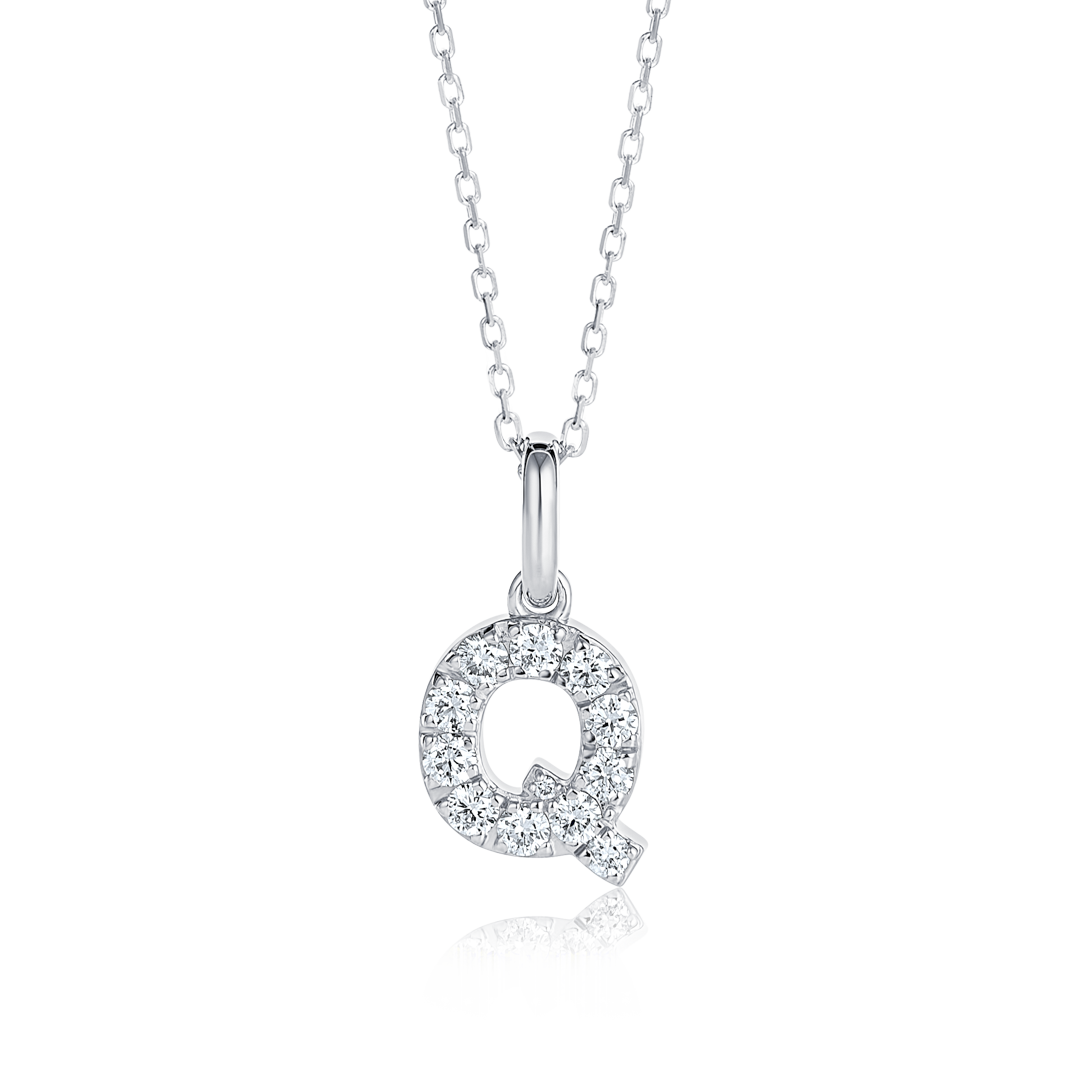 Q Letter Natural Diamond Pendant White Gold