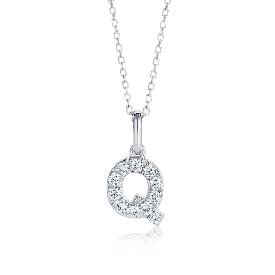 Q Letter Natural Diamond Pendant White Gold