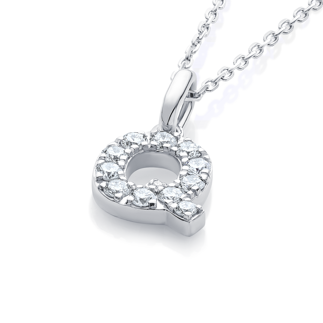 Q Letter Natural Diamond Pendant White Gold