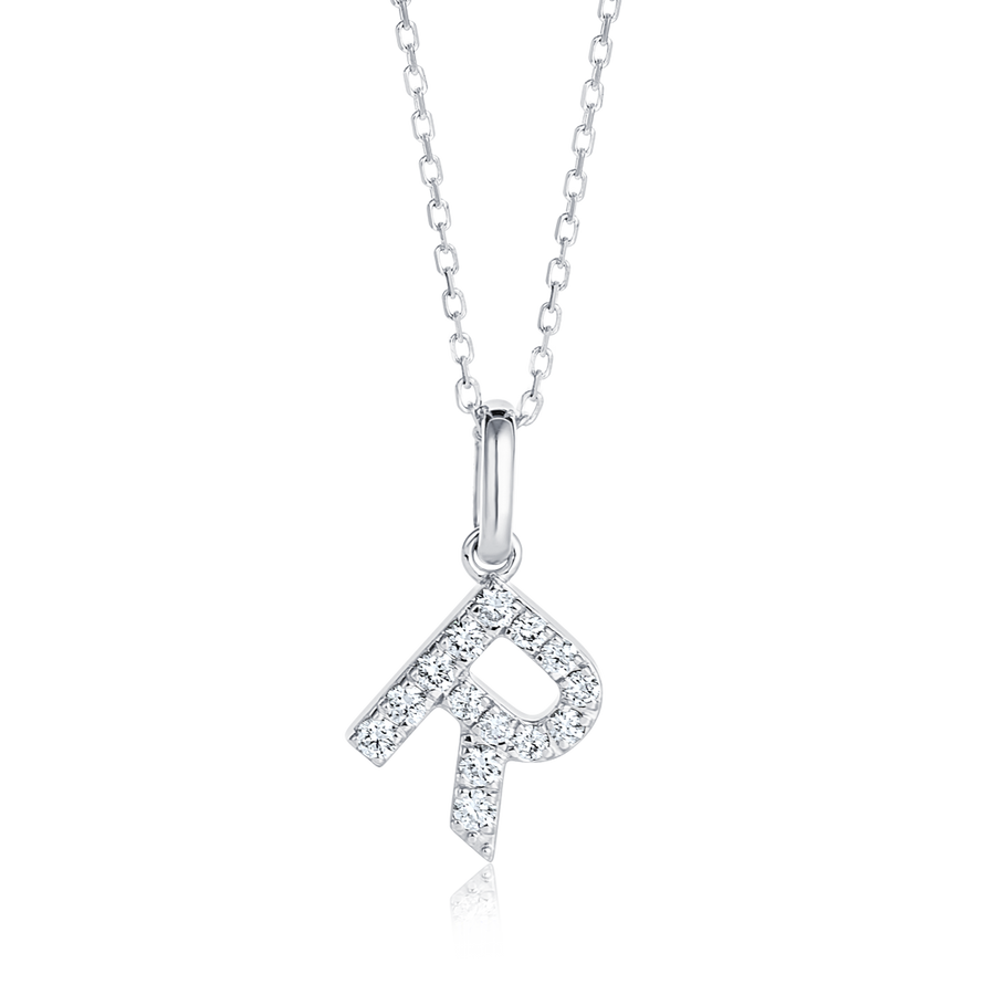 R Letter Natural Diamond Pendant White Gold