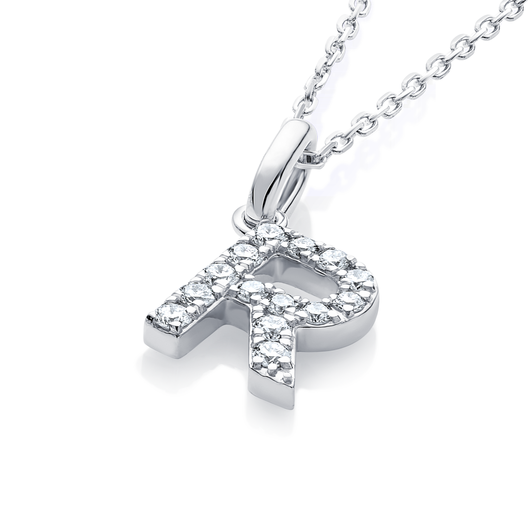 R Letter Natural Diamond Pendant White Gold