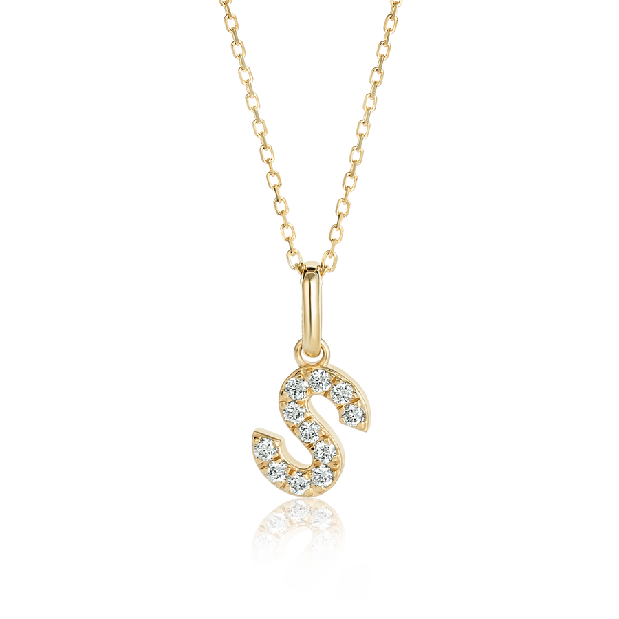 S Letter Natural Diamond Pendant Yellow Gold