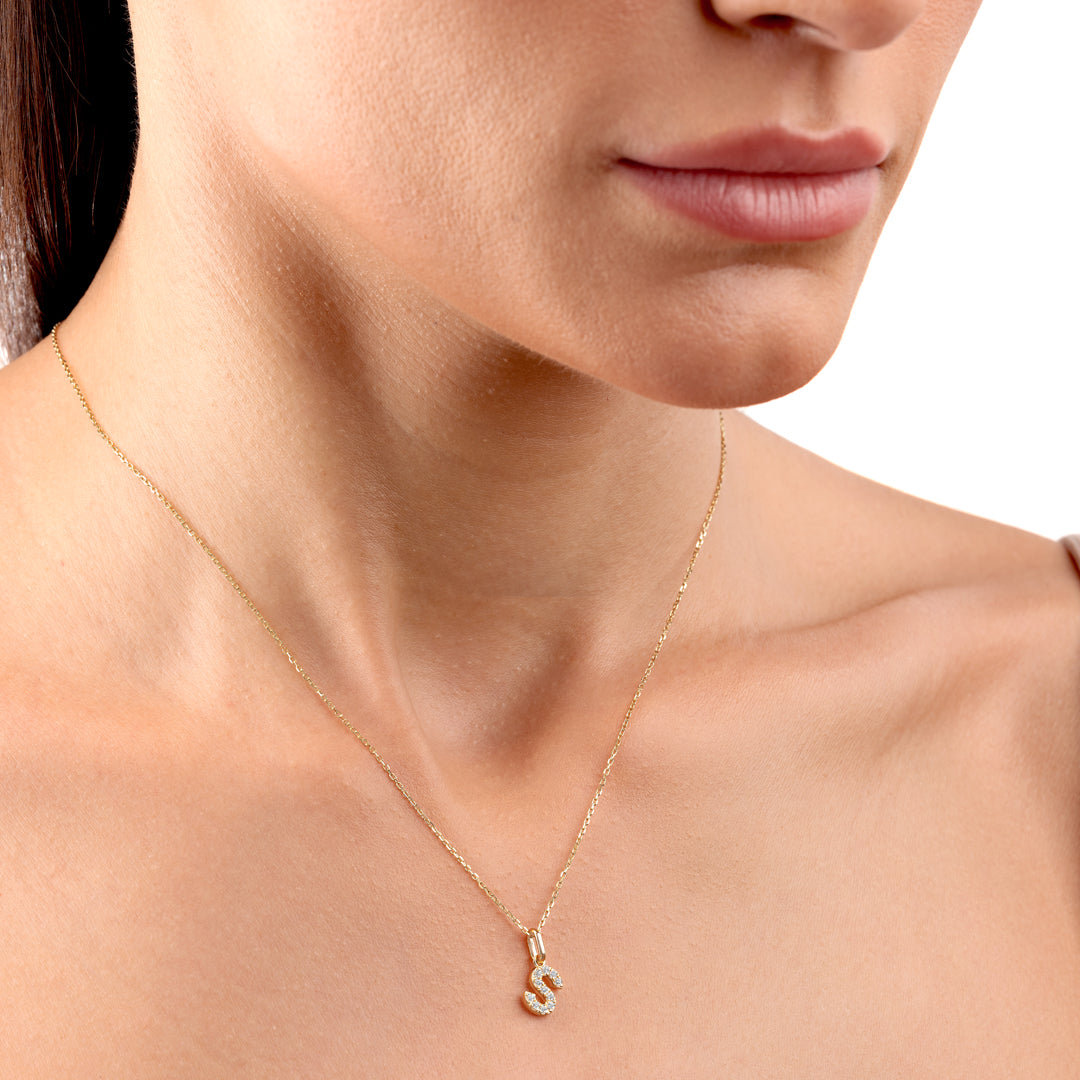 S Letter Natural Diamond Pendant Yellow Gold