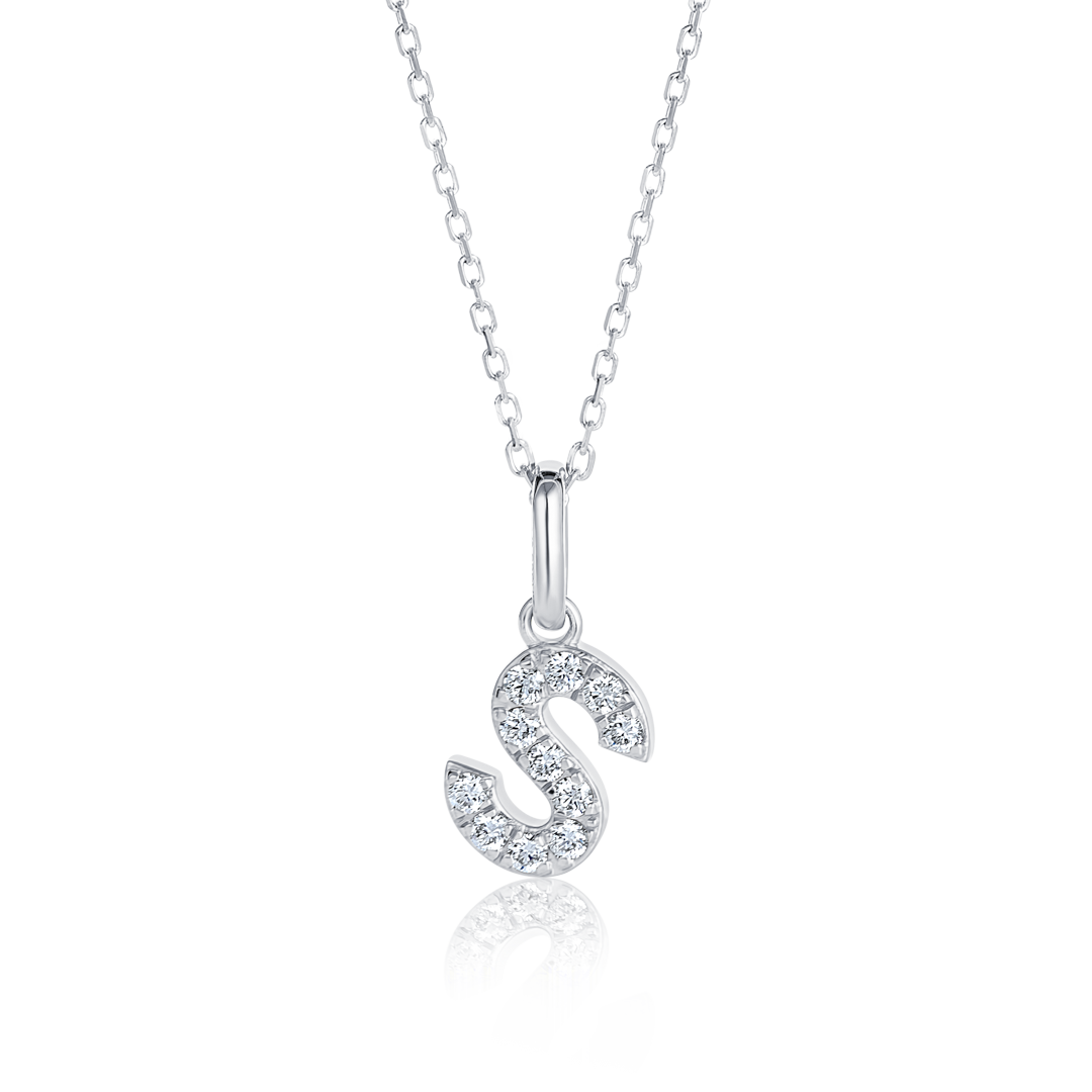 S Letter Natural Diamond Pendant White Gold