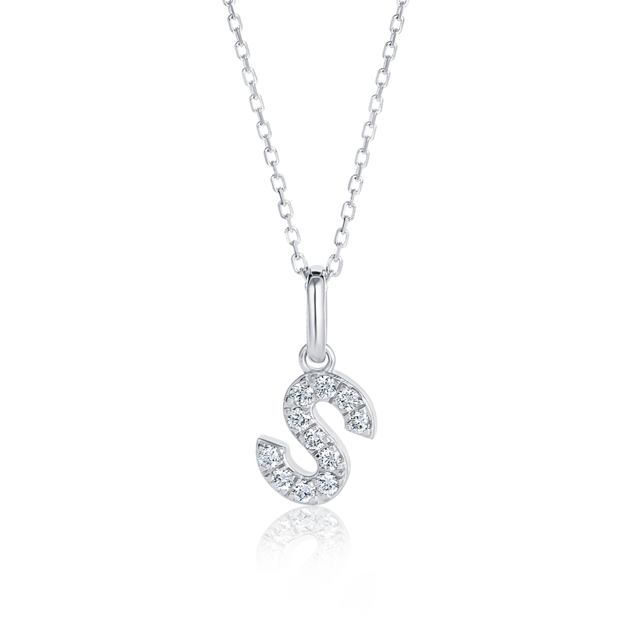 S Letter Natural Diamond Pendant White Gold