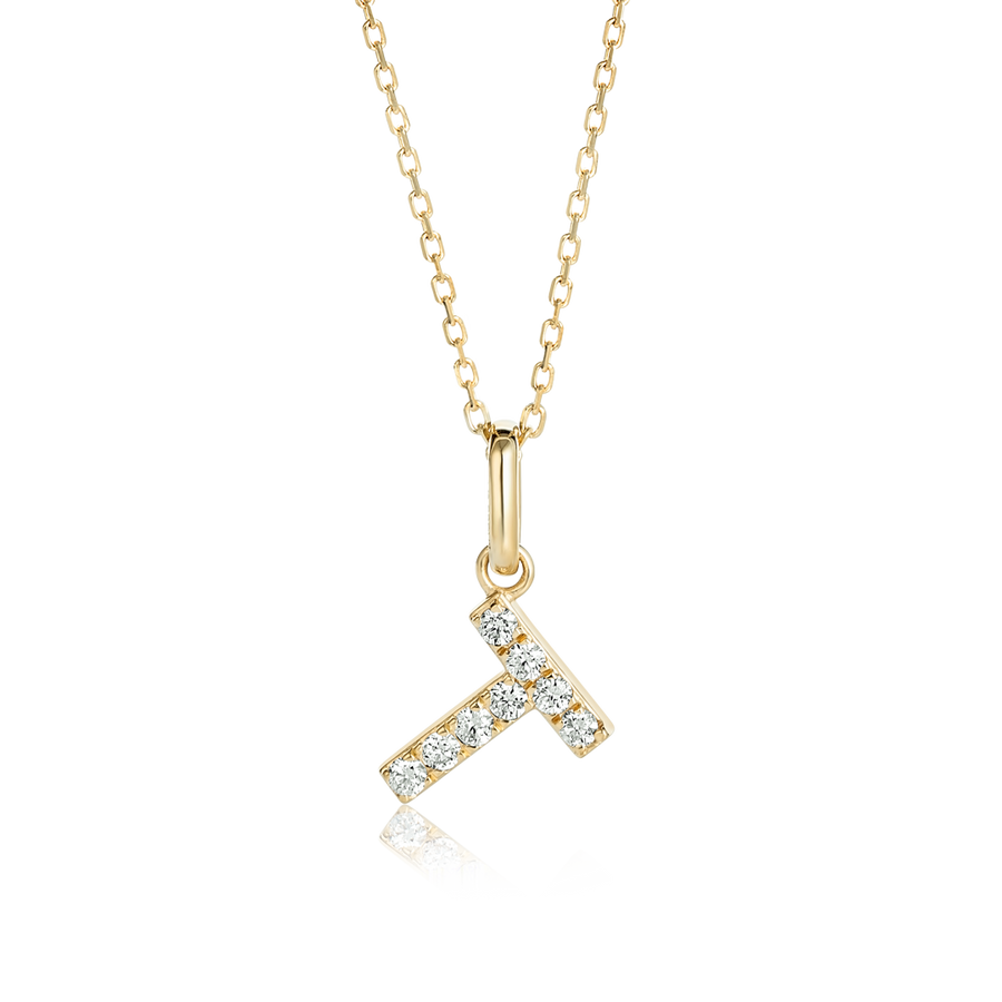 T Letter Natural Diamond Pendant Yellow Gold