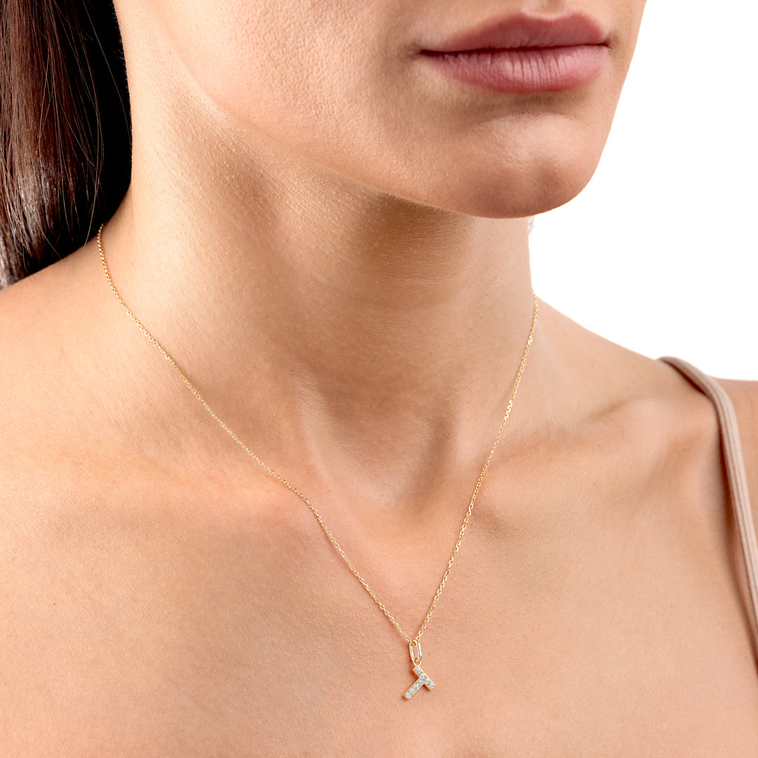 T Letter Natural Diamond Pendant Yellow Gold