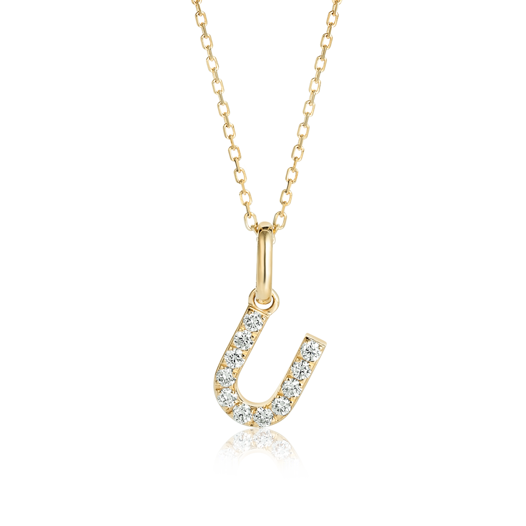 U Letter Natural Diamond Pendant Yellow Gold