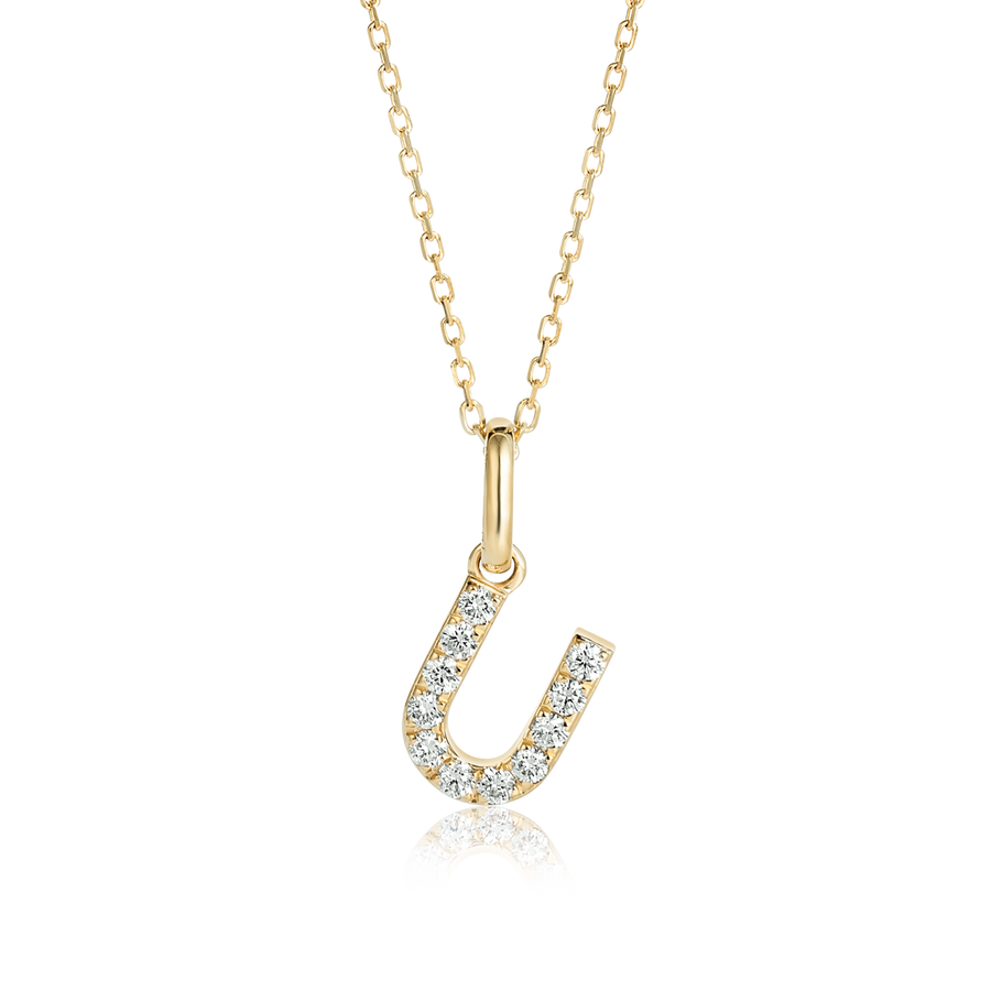 U Letter Natural Diamond Pendant Yellow Gold