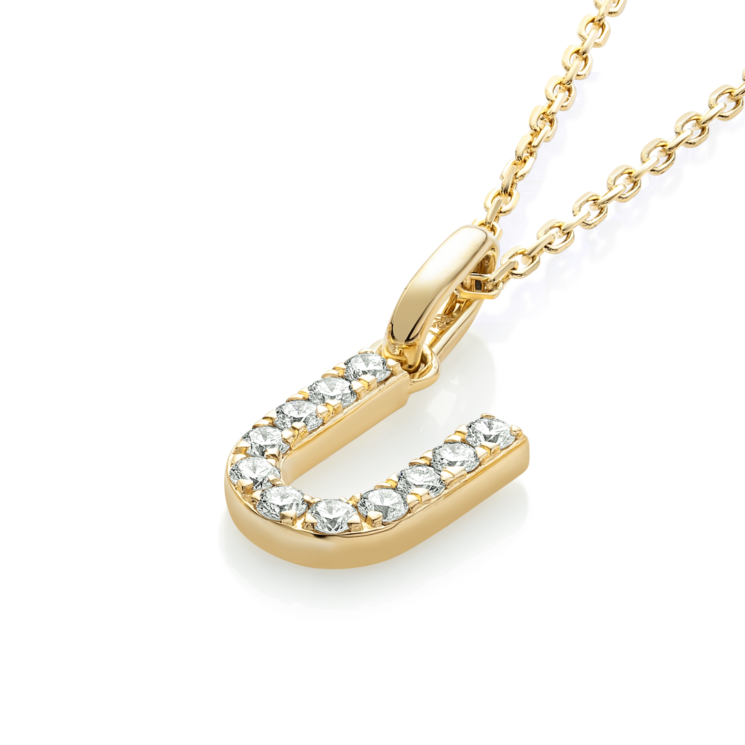 U Letter Natural Diamond Pendant Yellow Gold