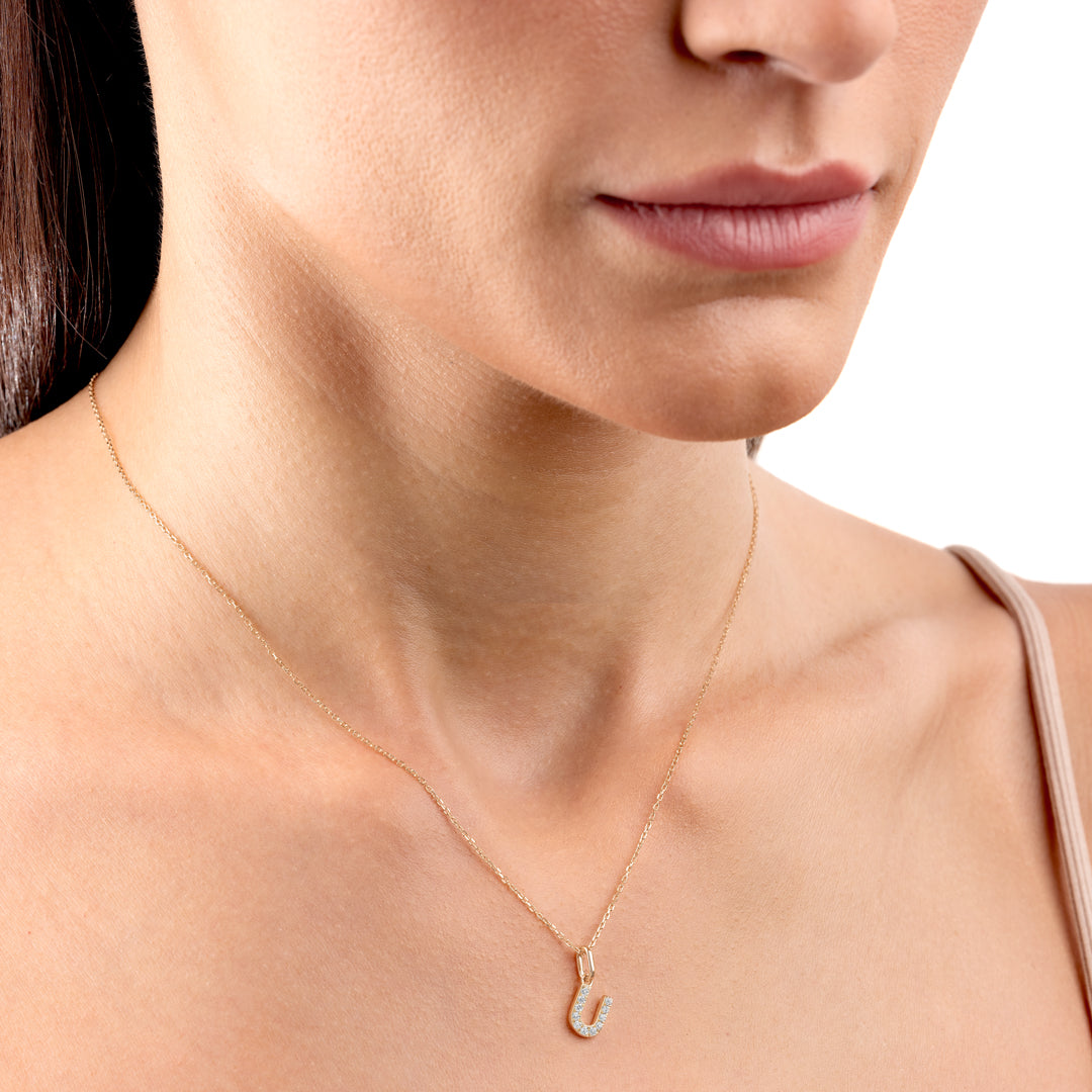 U Letter Natural Diamond Pendant Yellow Gold